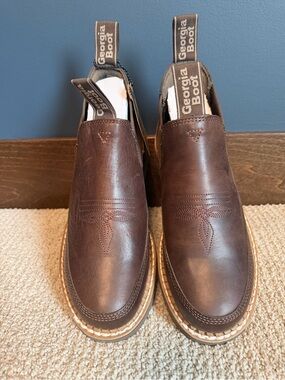 Georgia Boot Brown Slip-On Leather Work Boots